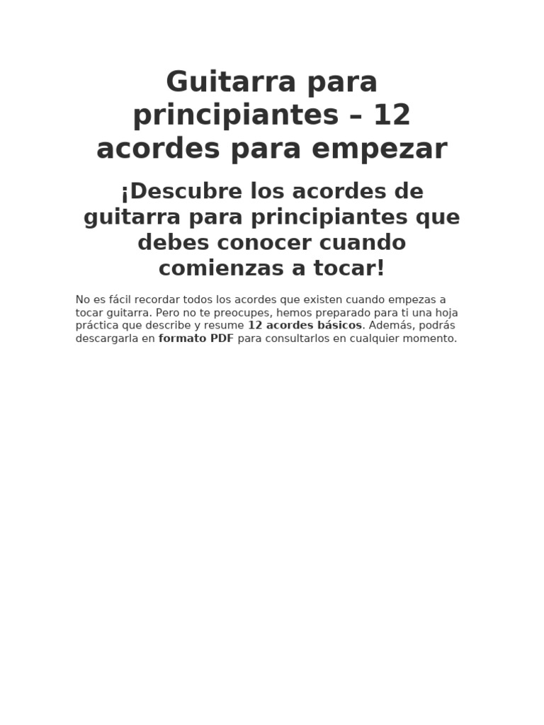 12 Acordes de Guitarra para Principiantes | PDF | Guitarras | Acorde ...
