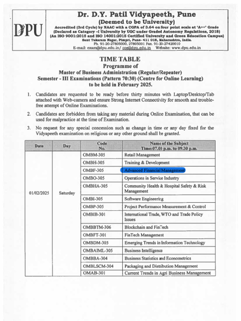 Sem 3 time table pdf