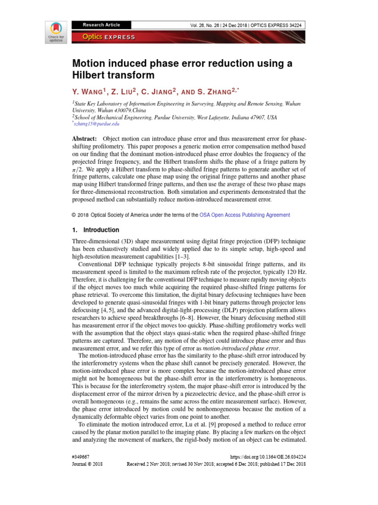 Motion Induced Phase Error Reduction Using A Hilbe | PDF ...