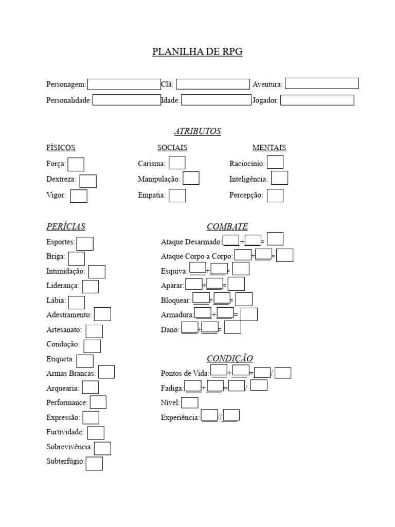 Planilha Completa para RPG | PDF