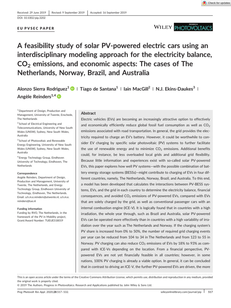 Solar PV-Powered EV Feasibility Study | PDF | Photovoltaics | Electric ...
