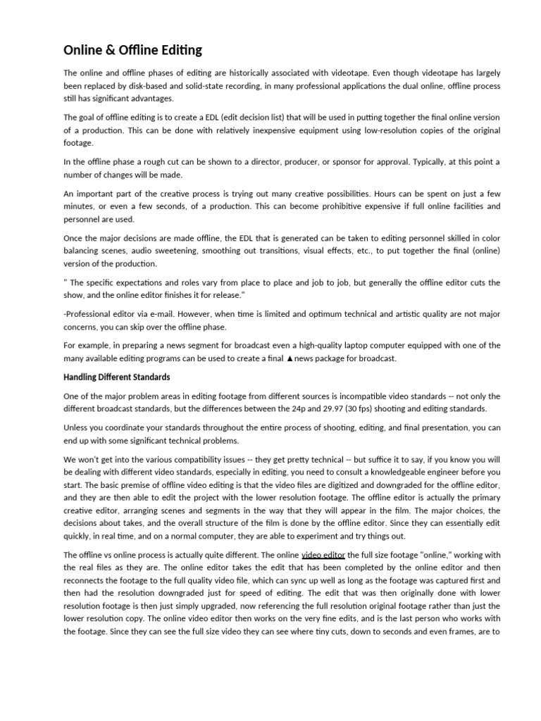 Online & Off Line Editing | PDF | Information And Communications ...