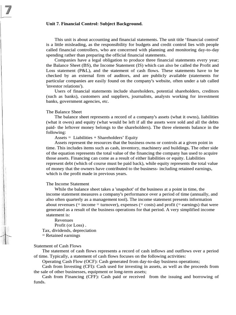 Unit 7 Subject Background | PDF | Equity (Finance) | Balance Sheet