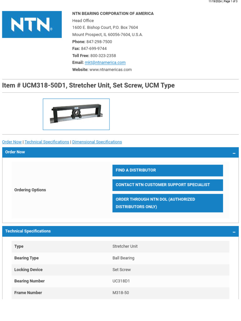NTN Stretcher Unit UCM Type Specifications | PDF | Mechanical Engineering