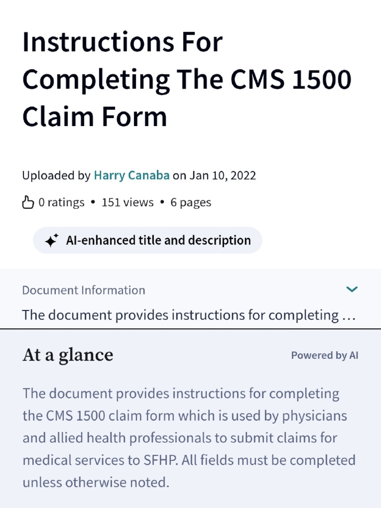 Medical Billing - CMS 1500 Claim Form | PDF