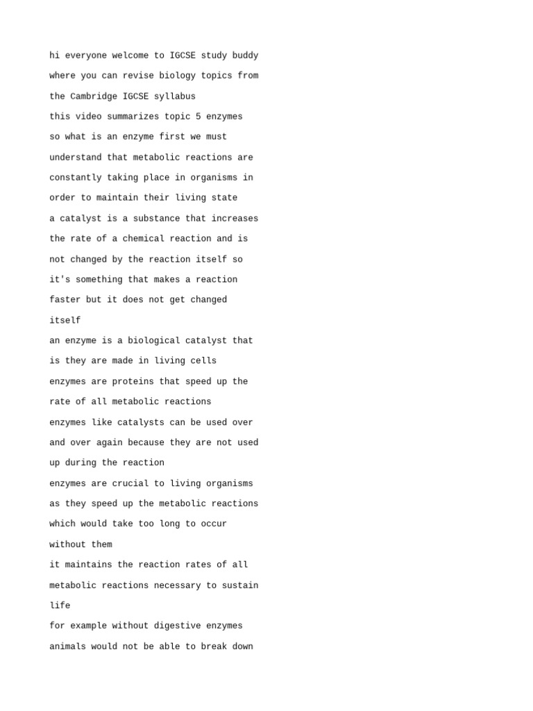 IGCSE Biology: Enzymes Explained | PDF | Enzyme | Active Site