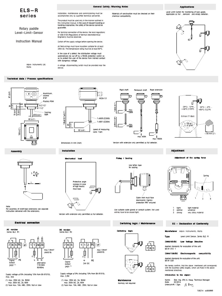 ELS-R1 Level Limit Sensor Manual | PDF | Electrical Wiring | Electrical ...