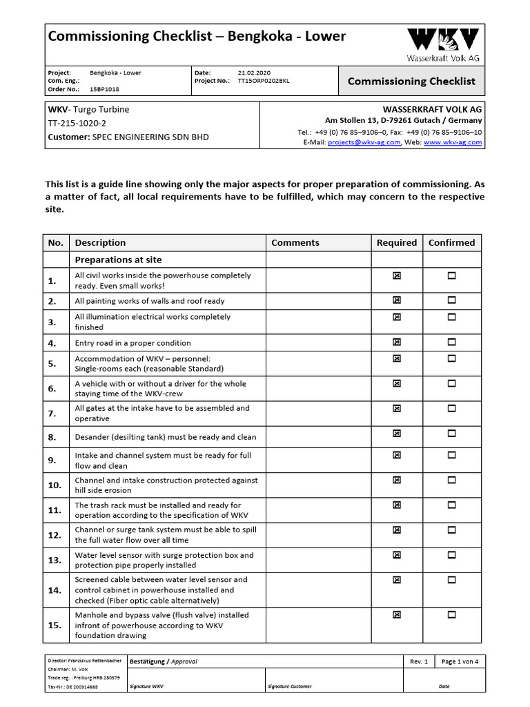 Bengkoka Lower Project Commissioning Checklist | PDF | Electrical Grid ...