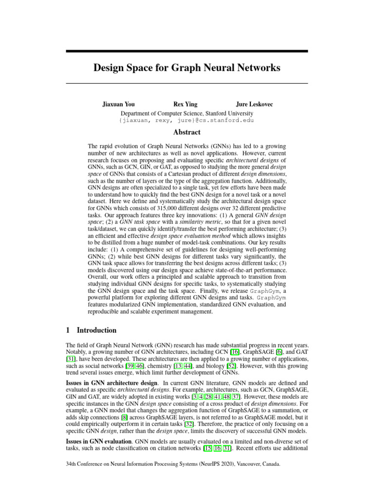 Design Space For Graph Neural Networks | PDF | Applied Mathematics
