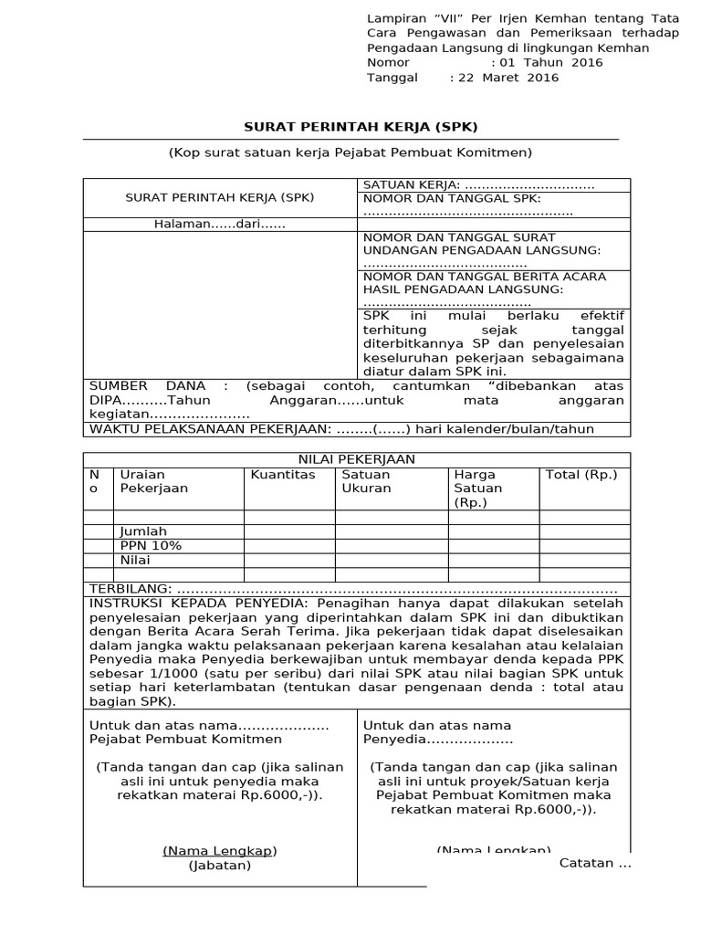 Surat Perintah Kerja (SPK) Pengadaan | PDF
