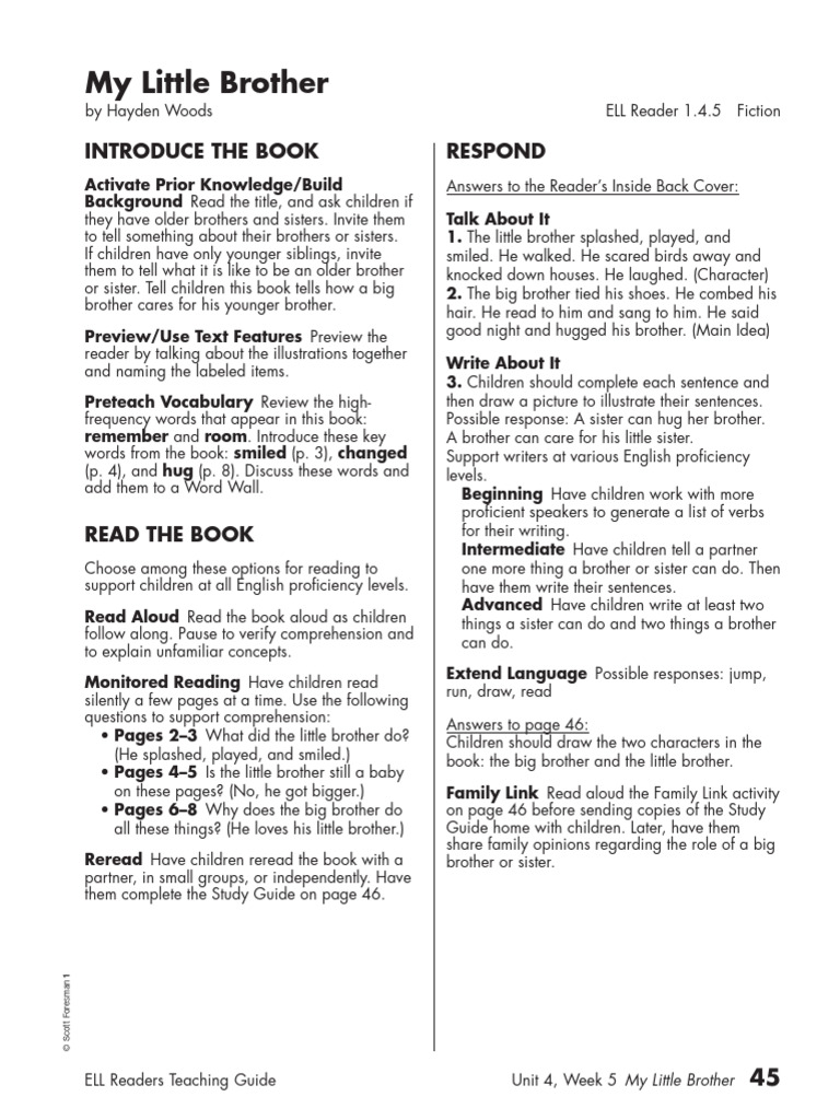 Teaching Guide: My Little Brother | PDF | Reading Comprehension | Learning