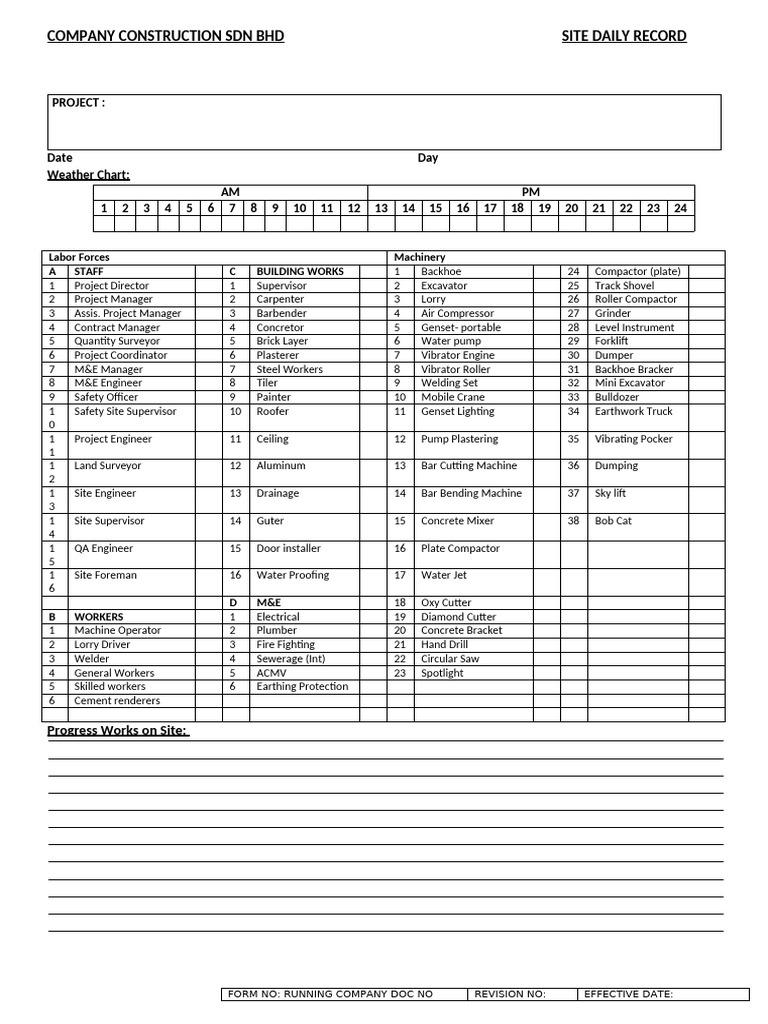 Sample - Site Diary Contruction | PDF