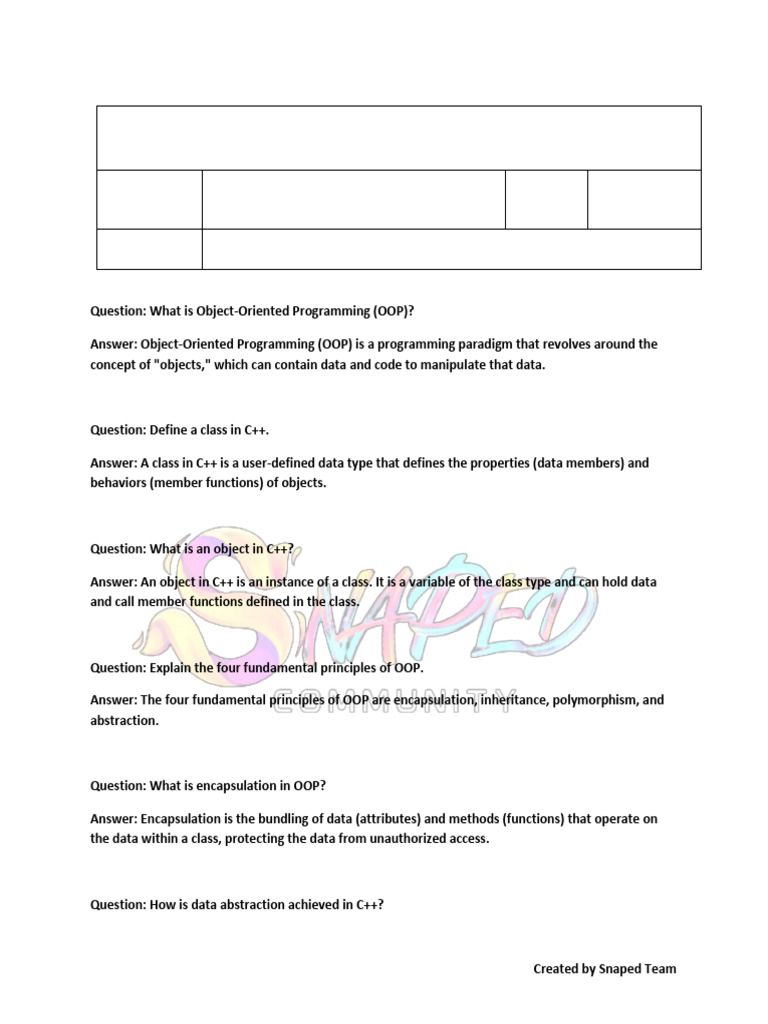 OOPSvivaquestion (SnapED) | PDF | Inheritance (Object Oriented ...