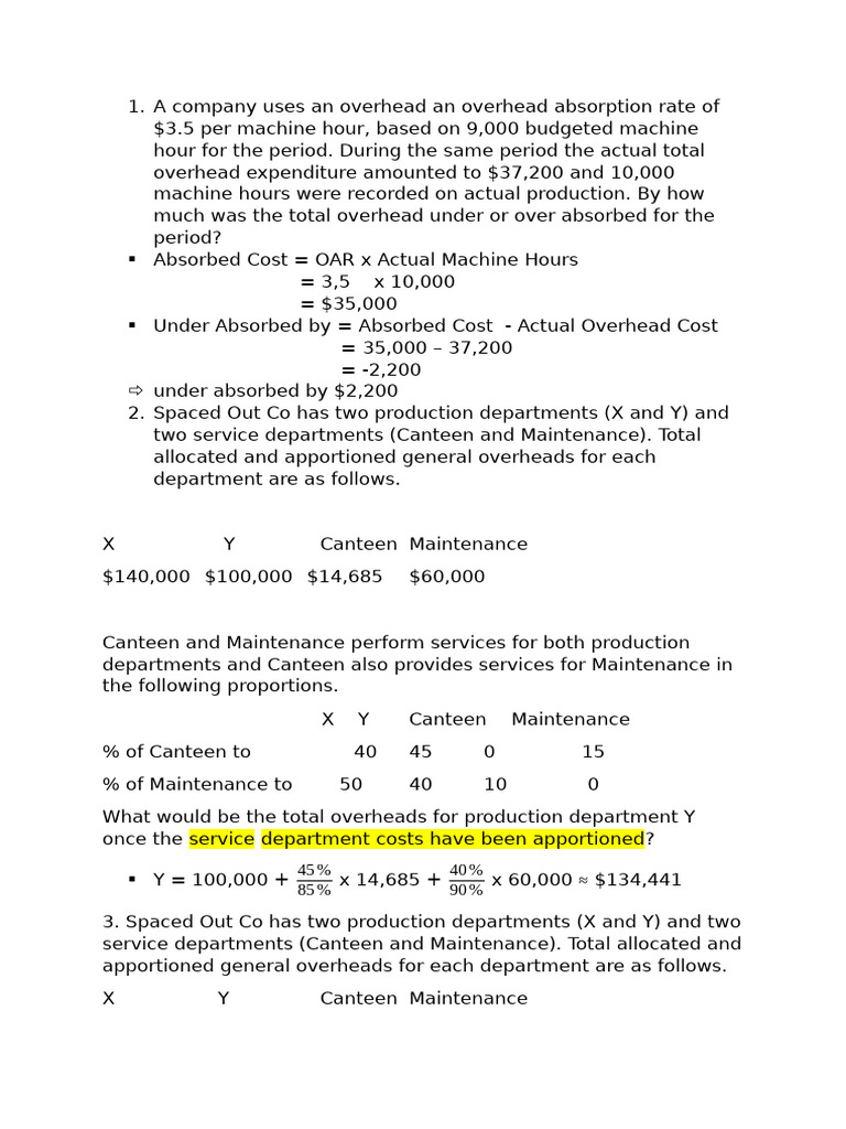 Overhead Cost Analysis and Apportionment | PDF | Management Accounting ...
