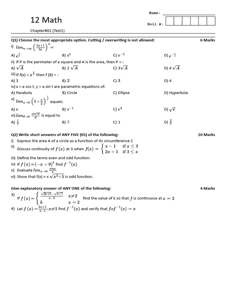 RemoveWatermark 12+Math+Chapter Wise+ (Test1) | PDF | Classical ...
