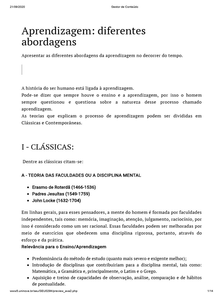 Abordagens da Aprendizagem: Teorias e História | PDF | Aprendizado ...