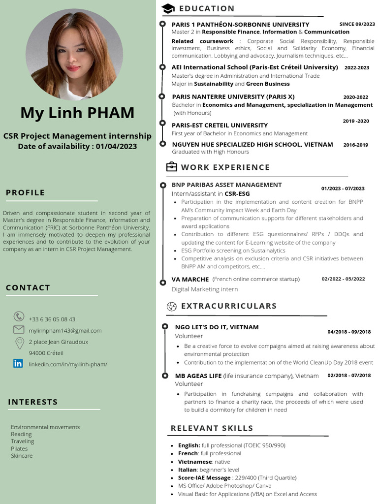 CSR Project Management CV_My-Linh PHAM (1) | PDF | Corporate Social ...