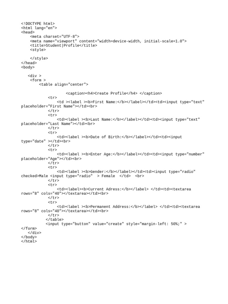 Profile form text pdf