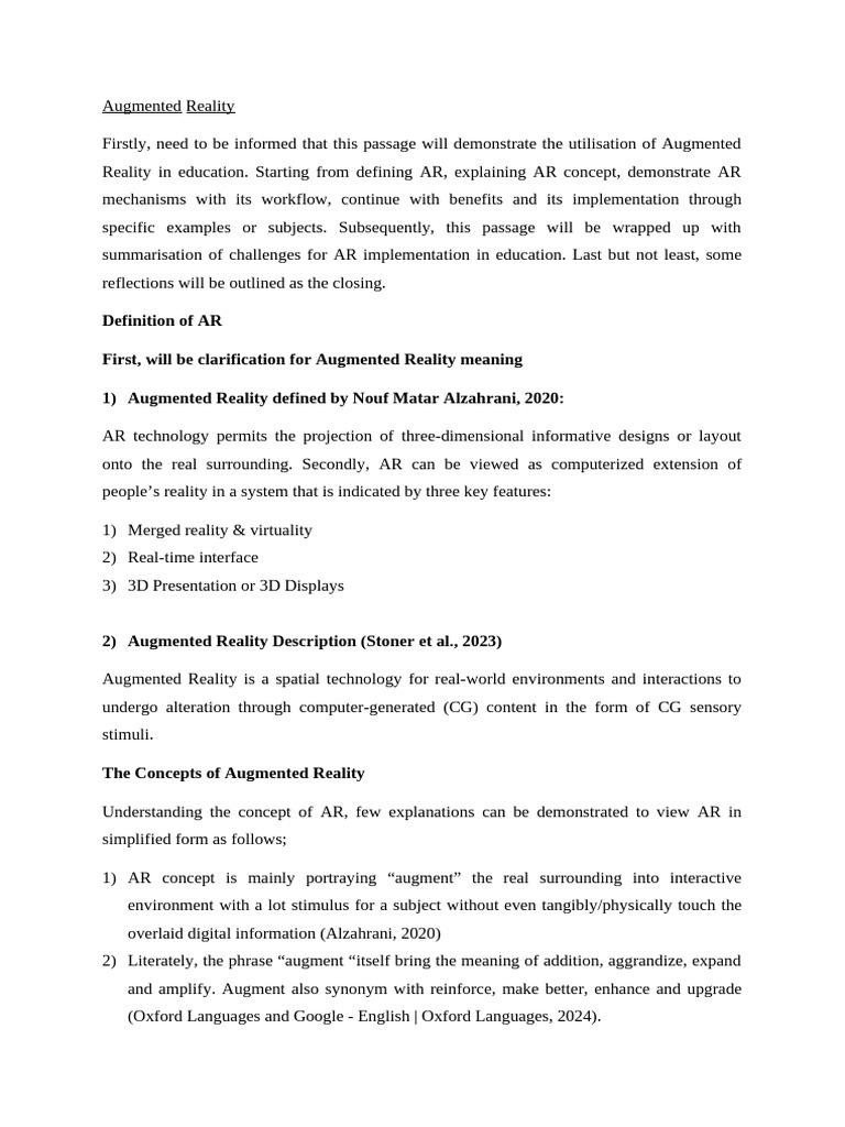 Augmented Reality Pdf Augmented Reality Educational Technology