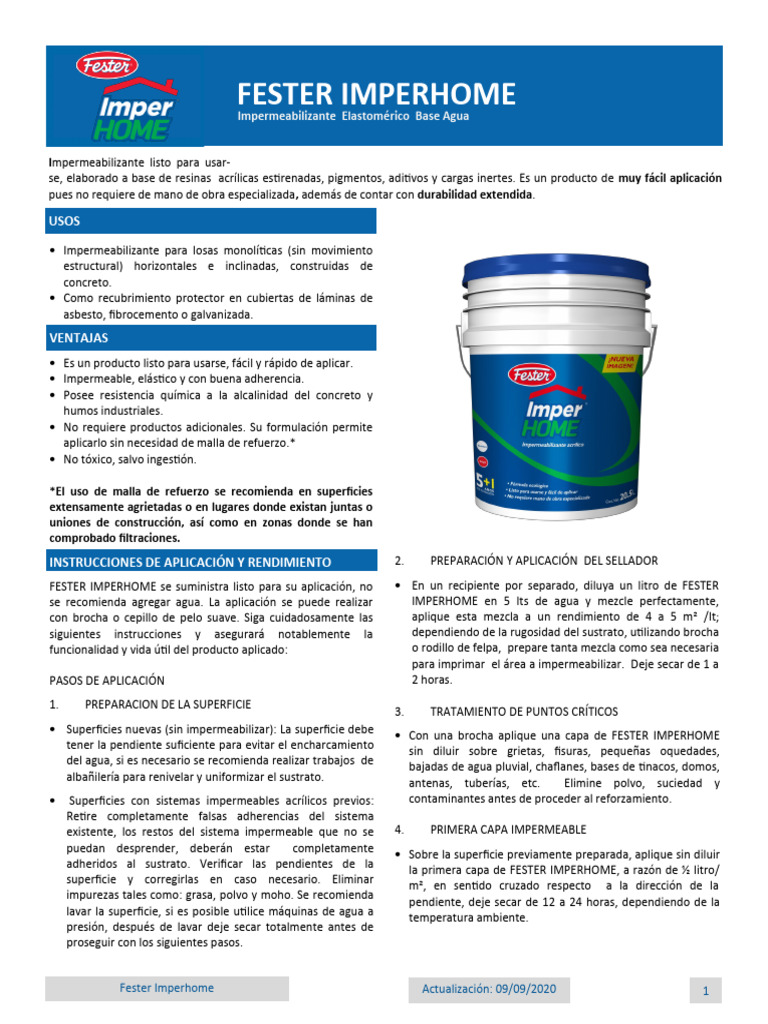 Fester Imperhome: Impermeabilizante Eficaz | PDF | Hormigón | Agua