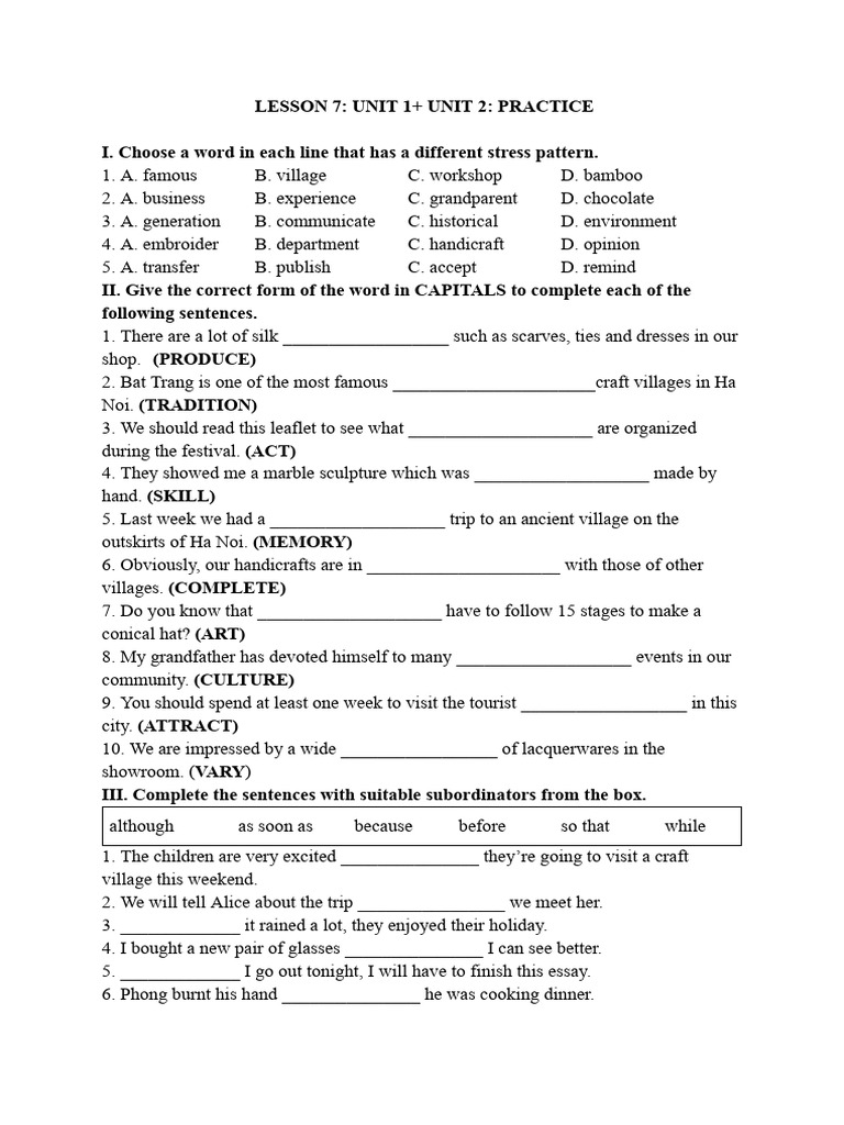 Stress Patterns and Vocabulary Practice | PDF