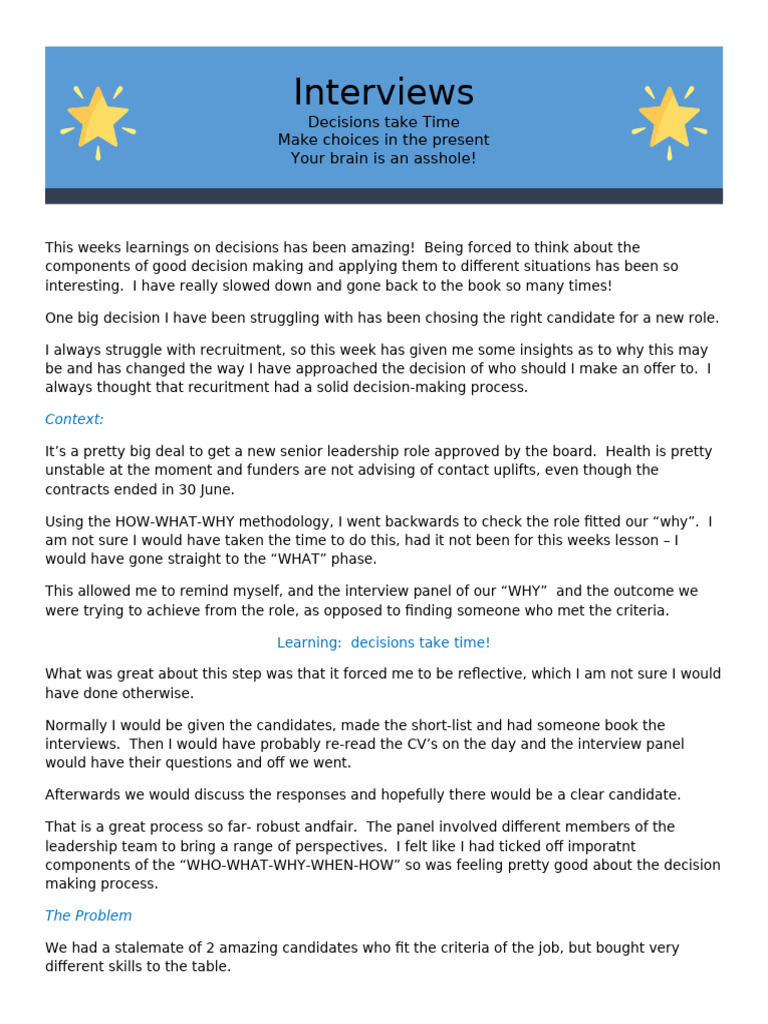 Assignment 3 Decision Making Process Pdf Decision Making Recruitment