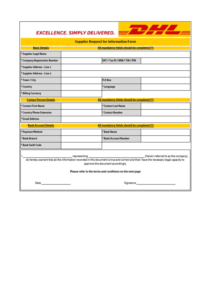 DHL-DGF-MEA Supplier RFI Form Template | PDF