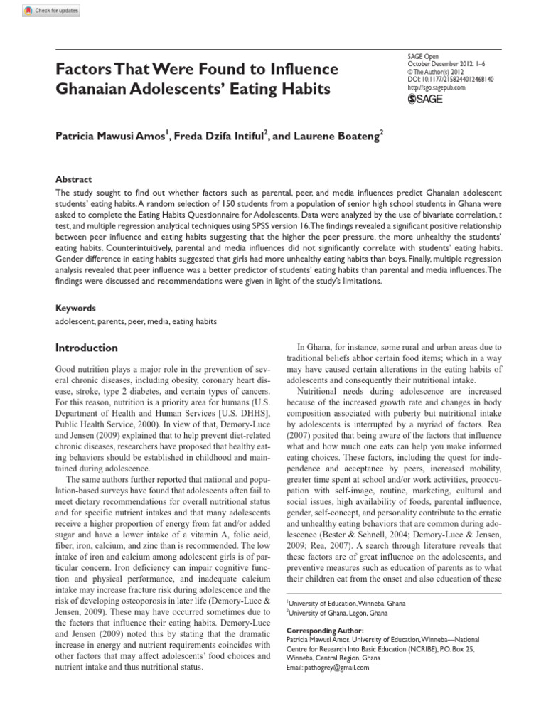 Influences on Ghanaian Adolescents' Eating Habits | PDF | Adolescence ...