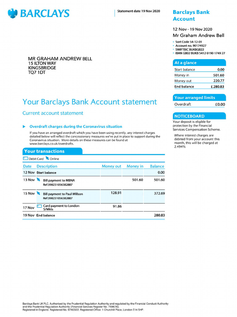 Statement Barclays | PDF