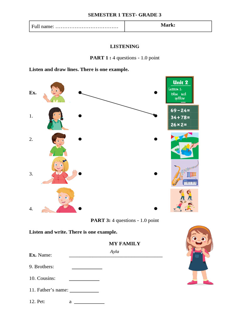 Grade 3 Semester 1 Test Template | PDF | Stationery