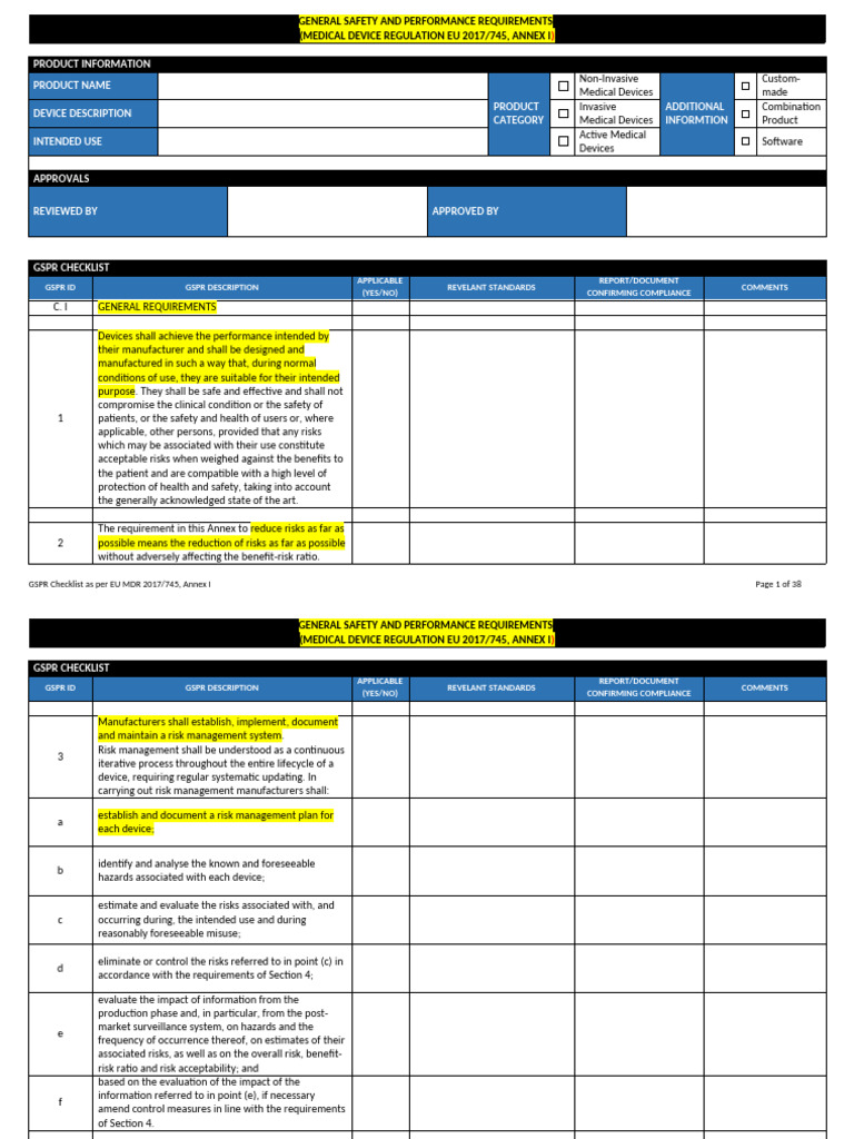07 GSPR Checklist | PDF | Medical Device | Sterilization (Microbiology)