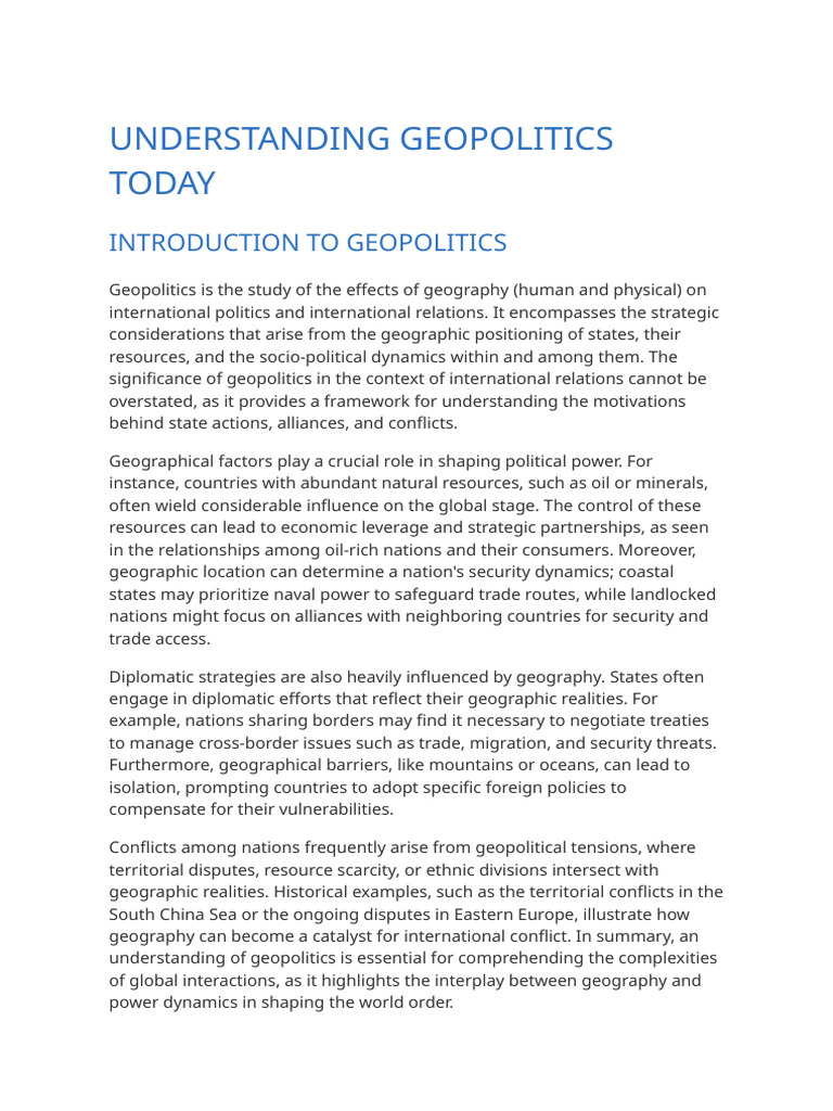 Understanding Geopolitics Today | PDF | Geopolitics | International ...