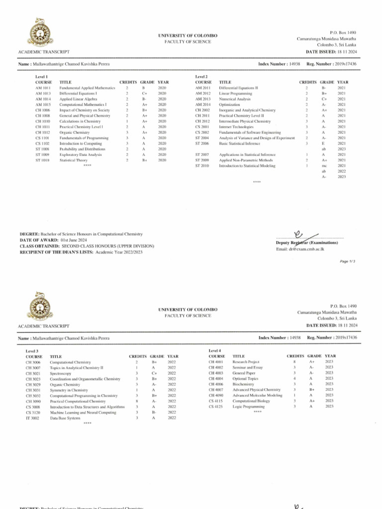 Chamod Perera Transcript | PDF