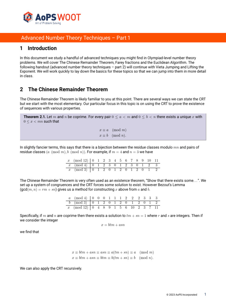 Advanced Number Theory Techniques 1 | PDF | Arithmetic | Elementary ...