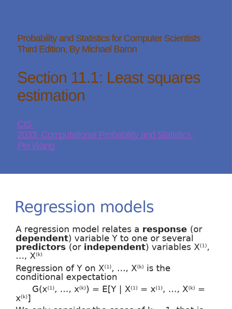Least Squares Estimation in Regression | PDF