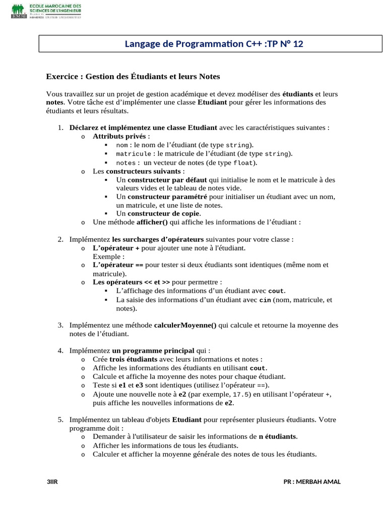 Gestion des Étudiants en C++ | PDF | Programmation informatique ...