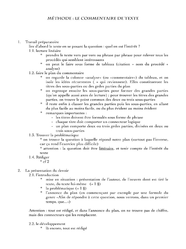Comment structurer un commentaire littéraire | PDF