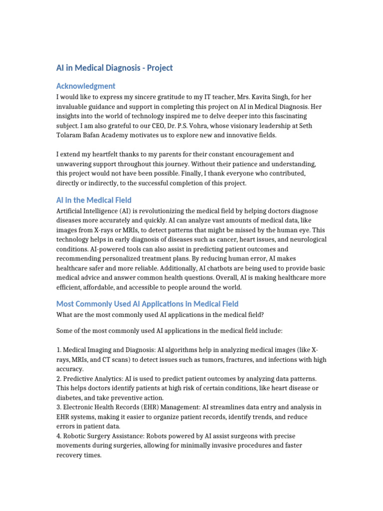 AI Applications in Medical Diagnosis | PDF | Artificial Intelligence ...