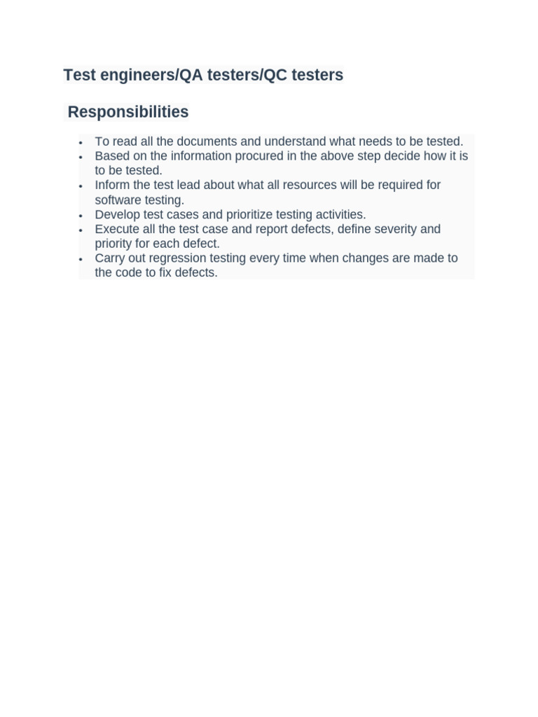 QA Testing Responsibilities Guide | PDF