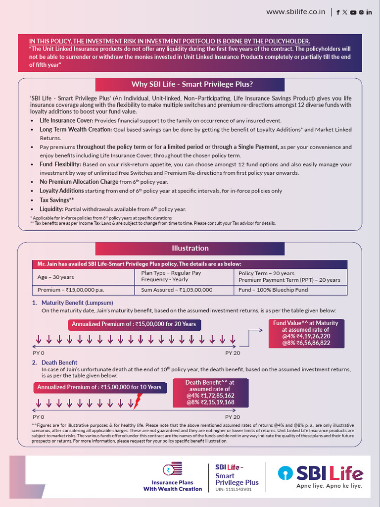 Sbi life smart privilege plus v01 single pager pdf insurance