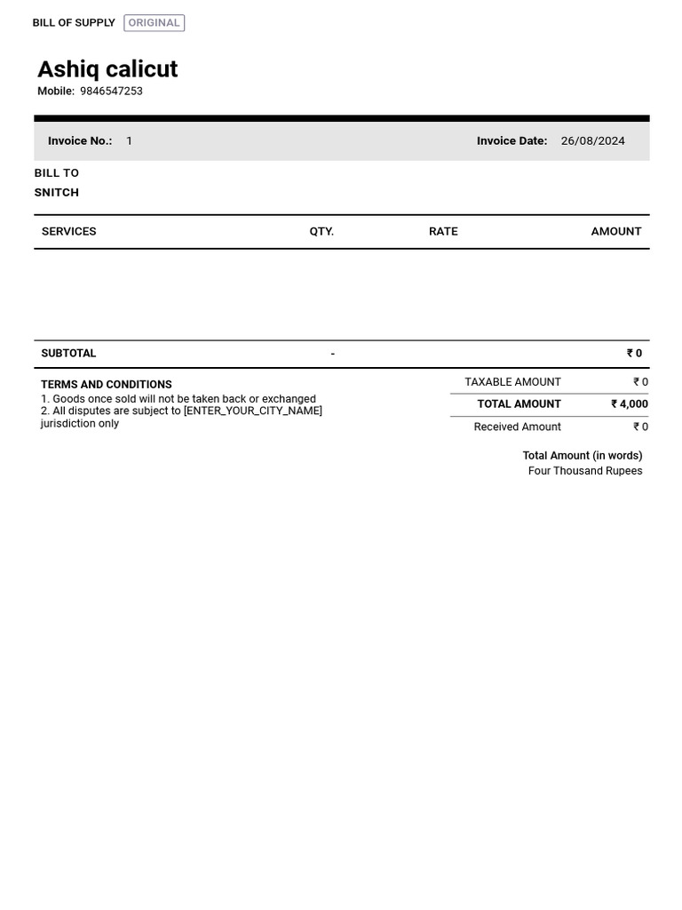 Invoice for Snitch Services | PDF