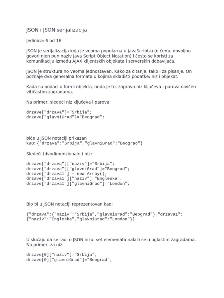 JSON I JSON Serijalizacija | PDF