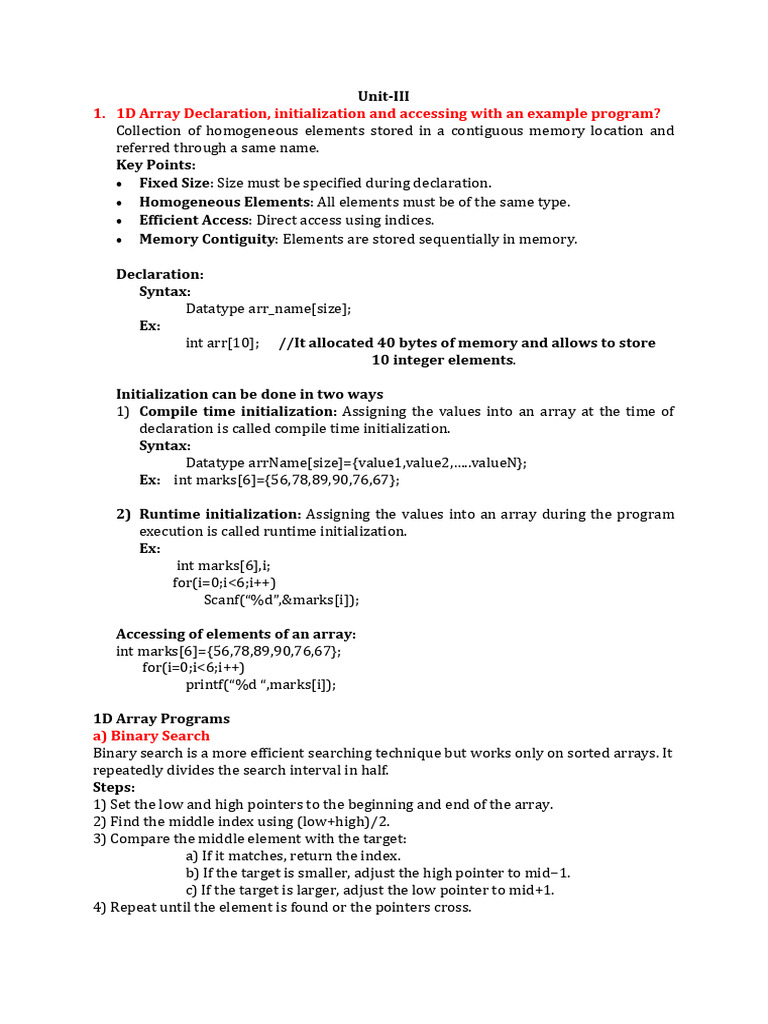 1D and 2D Array Operations in C | PDF | Parameter (Computer Programming ...
