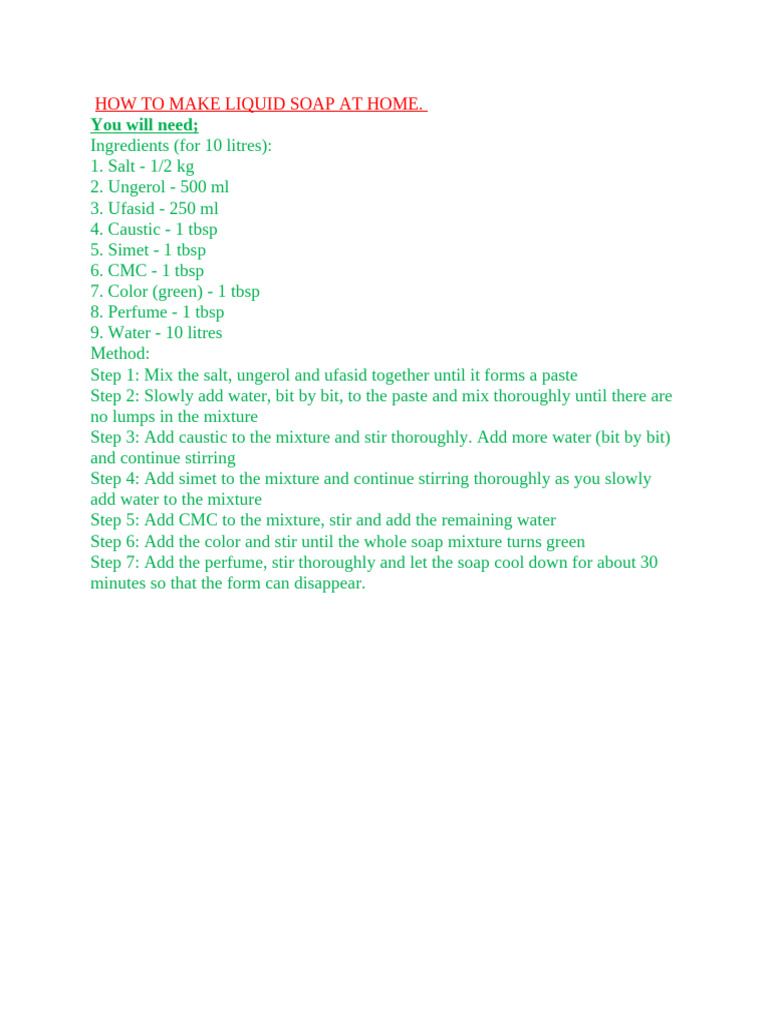 How To Make Liquid Soap at Home | PDF