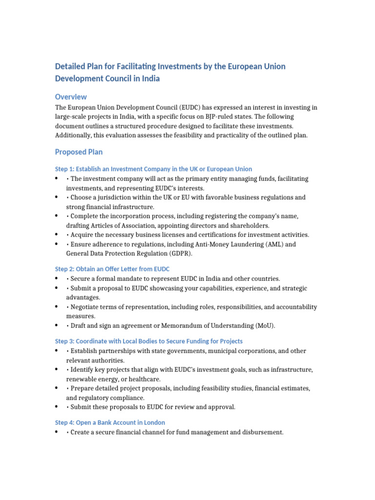 EU Investment Facilitation Plan for India | PDF | Regulatory Compliance ...