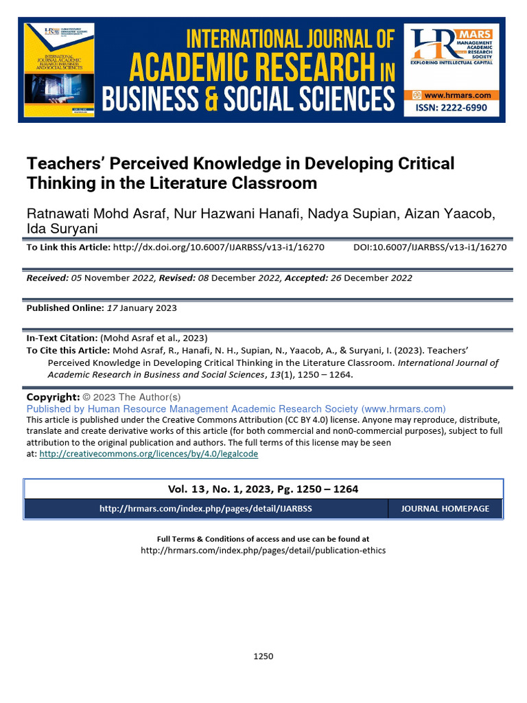 Teachers Perceived Knowledge in Developi | PDF | Critical Thinking ...