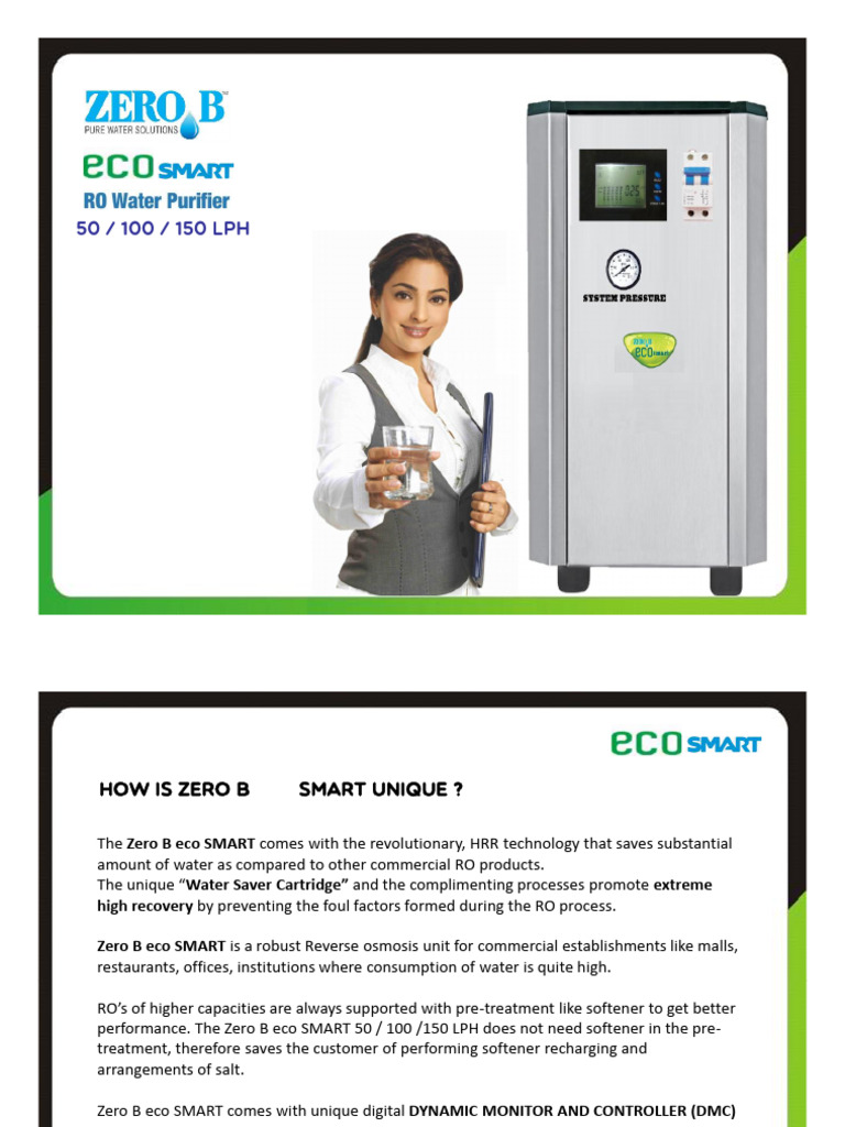 Zero B Eco Smart Ro Water Purifier 50 100 150 LPH | PDF | Membrane ...