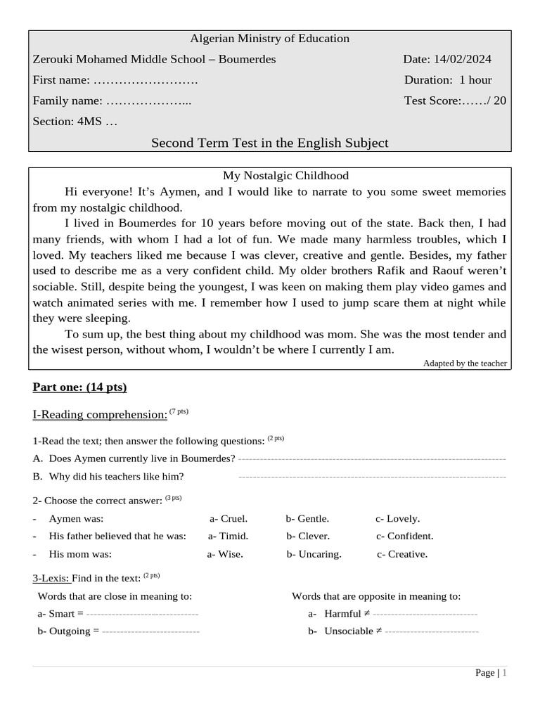 4MS 2nd Term Test 2024 | PDF | Language Families | Linguistic Morphology