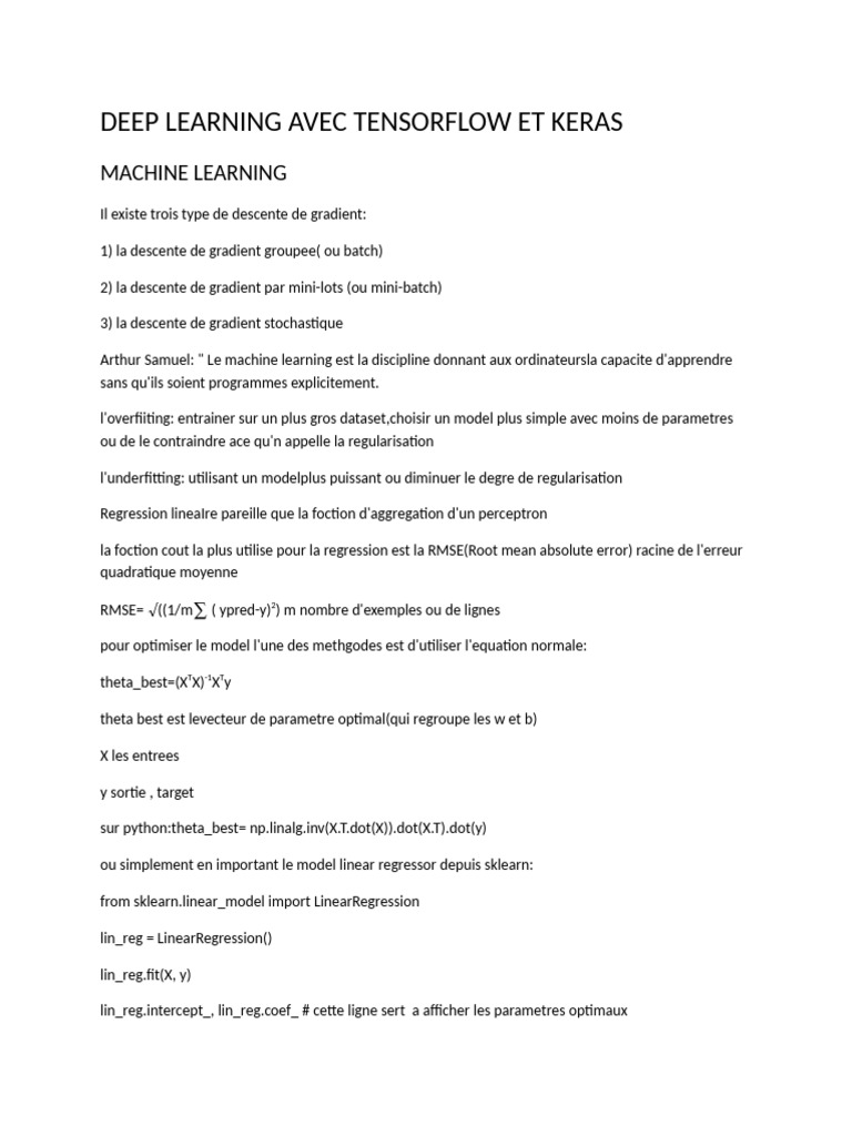 Deep Learning avec Keras et TensorFlow | PDF | Apprentissage ...