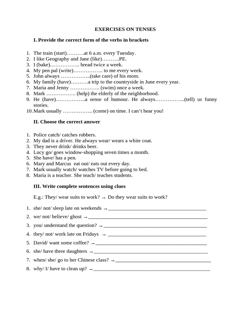 Exercises on tenses pdf